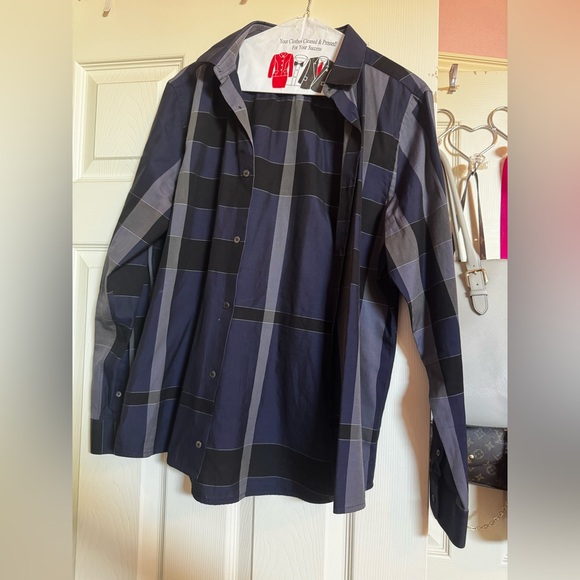 Burberry Navy and Gray Checkered Shirt London plaid med - Picture 1 of 6